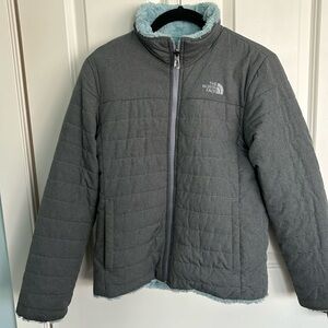 The North Face Girls Reversible Mossbud Swirl Jacket Gray Teal Large 14/16